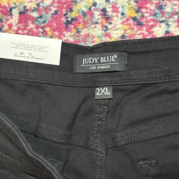 Judy Blue Tonya Frayed Hem Shorts 2XL Black Mid Rise Distressed Stretch Boho - Picture 3 of 7